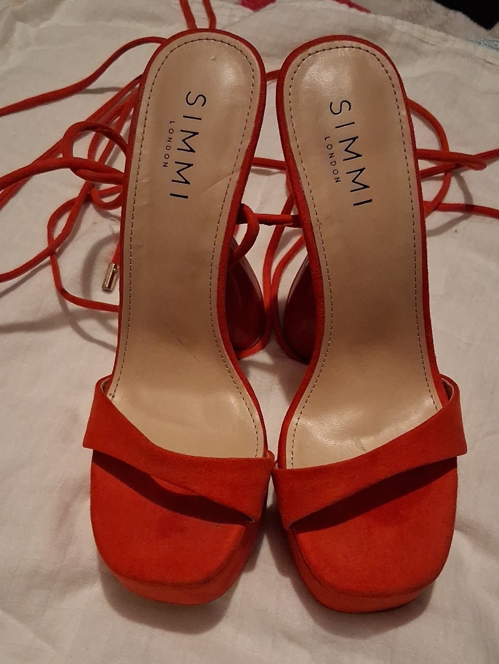 SIMMI London Red Suede Lace-Up Platform Heels